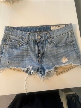rag & bone Light Blue Distressed Denim Cutoff Shorts
